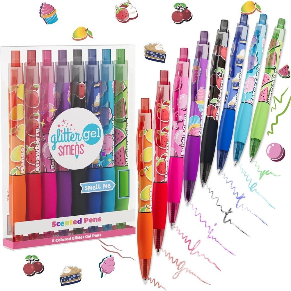 Glitter Gel Smens - Patented Gourmet Scented Colored Glitter Gel Ink Pens, Mediu